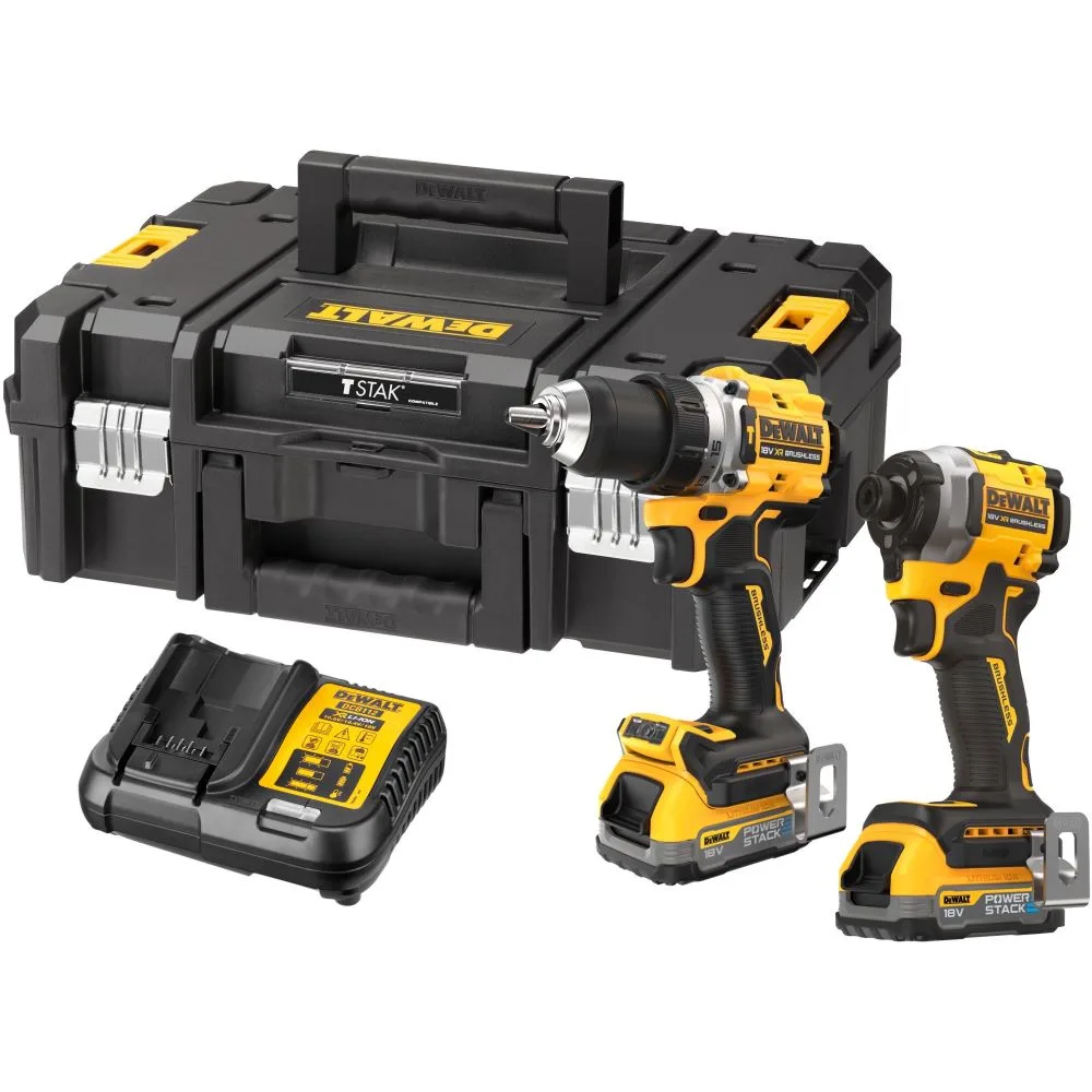 Аккумуляторный набор DEWALT DCK2050E2T, 18 В: дрель-шуруповерт DCD805 + шуруповерт DCF850, с 2 АКБ 1.7 Ач и ЗУ, в кейсе TSTAK
