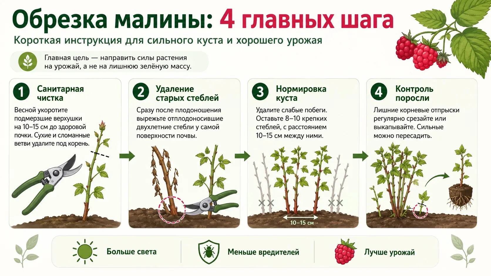 Августовская обрезка малины и ежевики: как повысить урожайность без ошибок