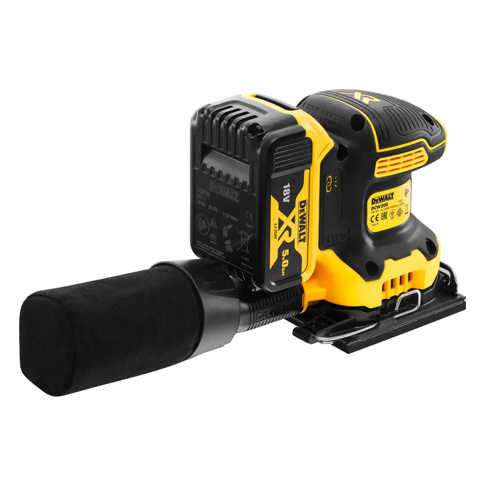 Аккумуляторная шлифовальная машина DeWalt DCW200P2-GB — фото производителя