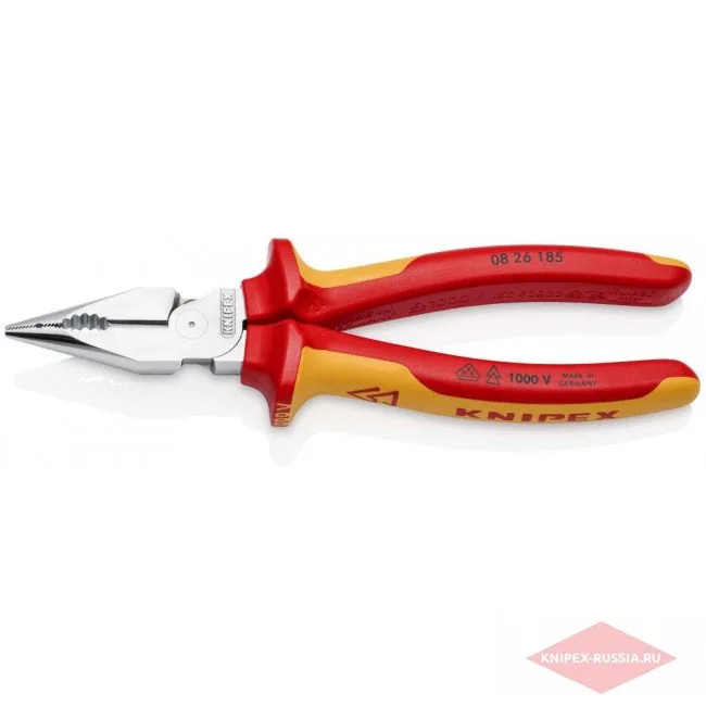 Плоскогубцы комбинированные остроконечные с удлинёнными губками Knipex KN-0826185SB — фото производителя
