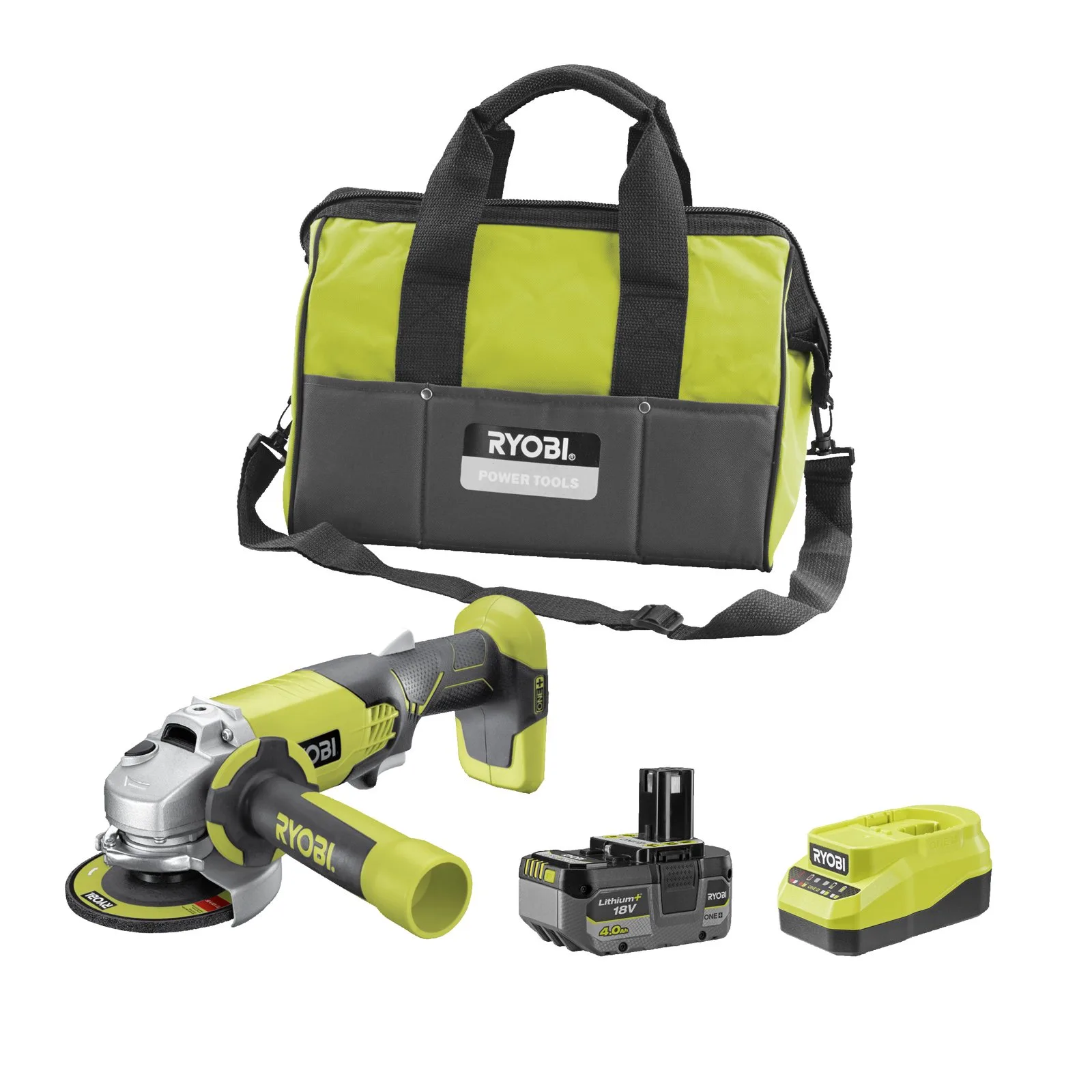 Аккумуляторная углошлифовальная машина Ryobi R18AG-140S — фото производителя