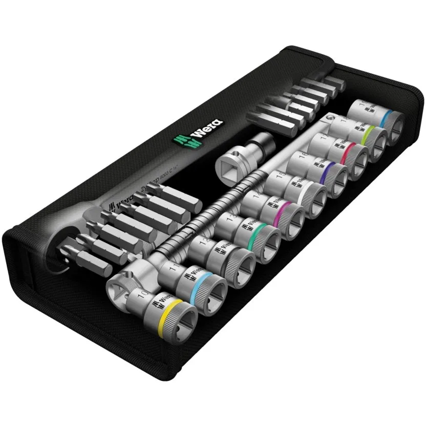 Набор инструментов Wera 8100 SC 7 Zyklop Metal - набор с трещоткой, сдвижной квадрат, привод 1/2", метрический — фото производителя