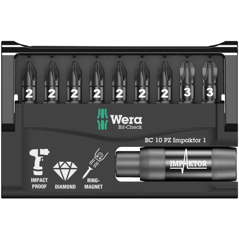 Набор инструментов Wera Bit-Check 10 PZ Impaktor 1 — фото производителя