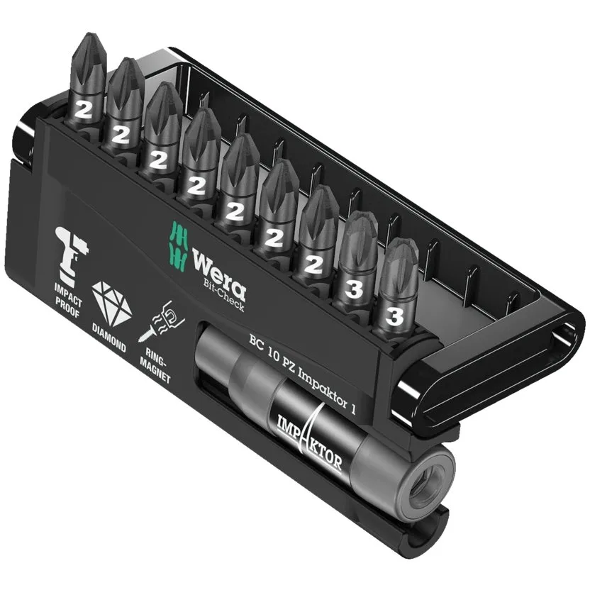 Набор инструментов Wera Bit-Check 10 PZ Impaktor 1 — фото производителя