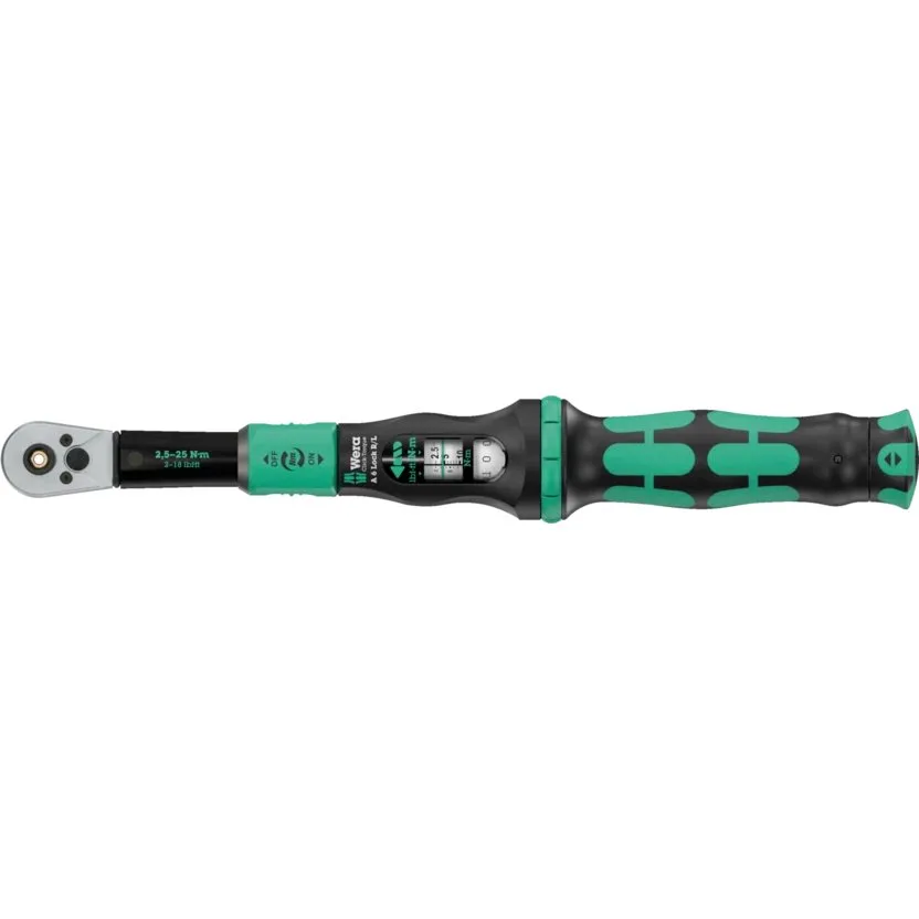 Динамометрический ключ Lock A 6 R/L серии Click-Torque, регулируемый, функция отключения затяжки (Torque Lock), непрерывная смена бит (1/4"), для правой и левой затяжки, 2,5-25 Нм Wera