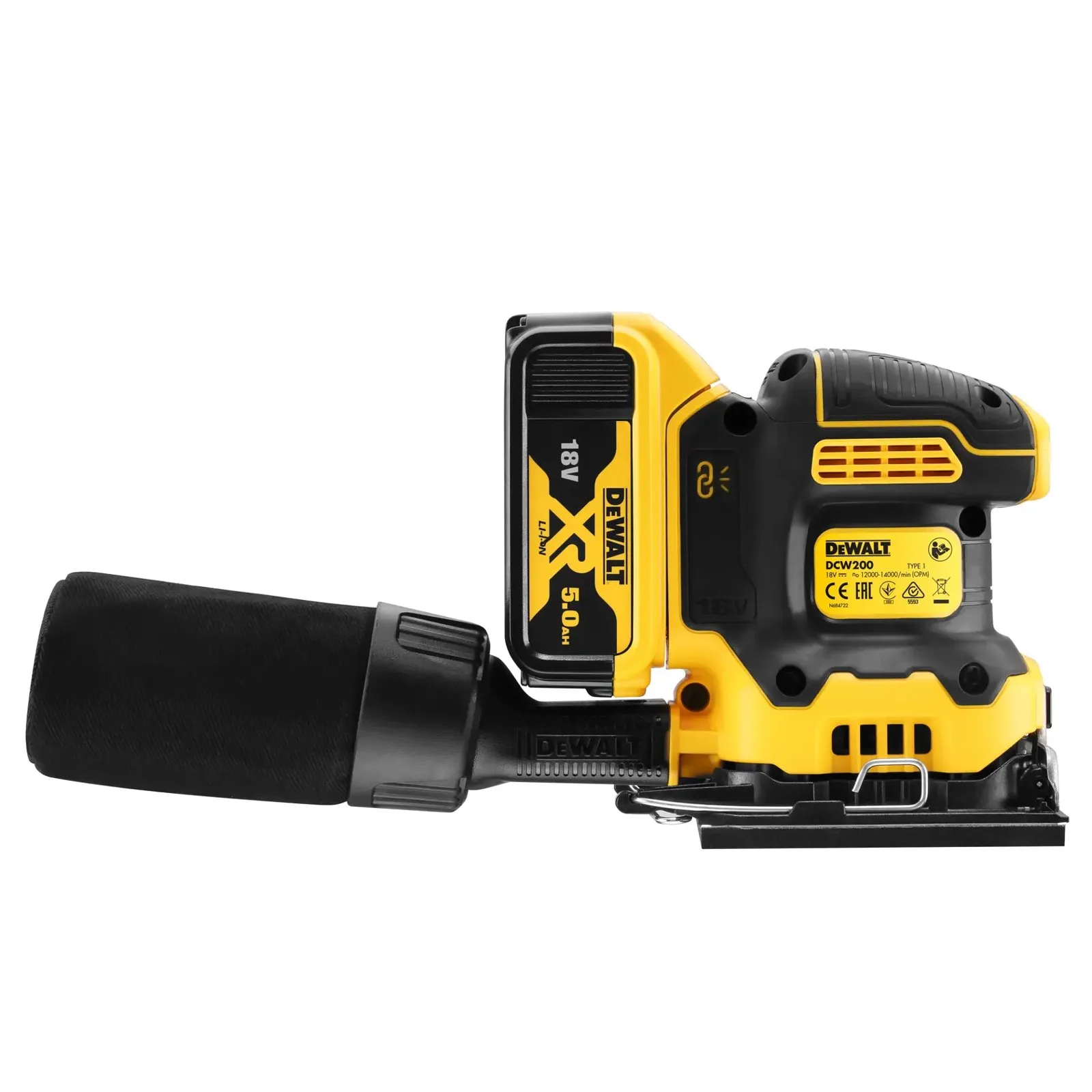Аккумуляторная шлифовальная машина DeWalt DCW200P2-GB — фото производителя