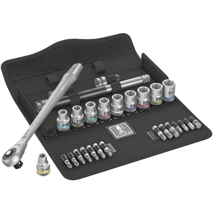 Набор инструментов Wera 8100 SC 7 Zyklop Metal - набор с трещоткой, сдвижной квадрат, привод 1/2", метрический — фото производителя