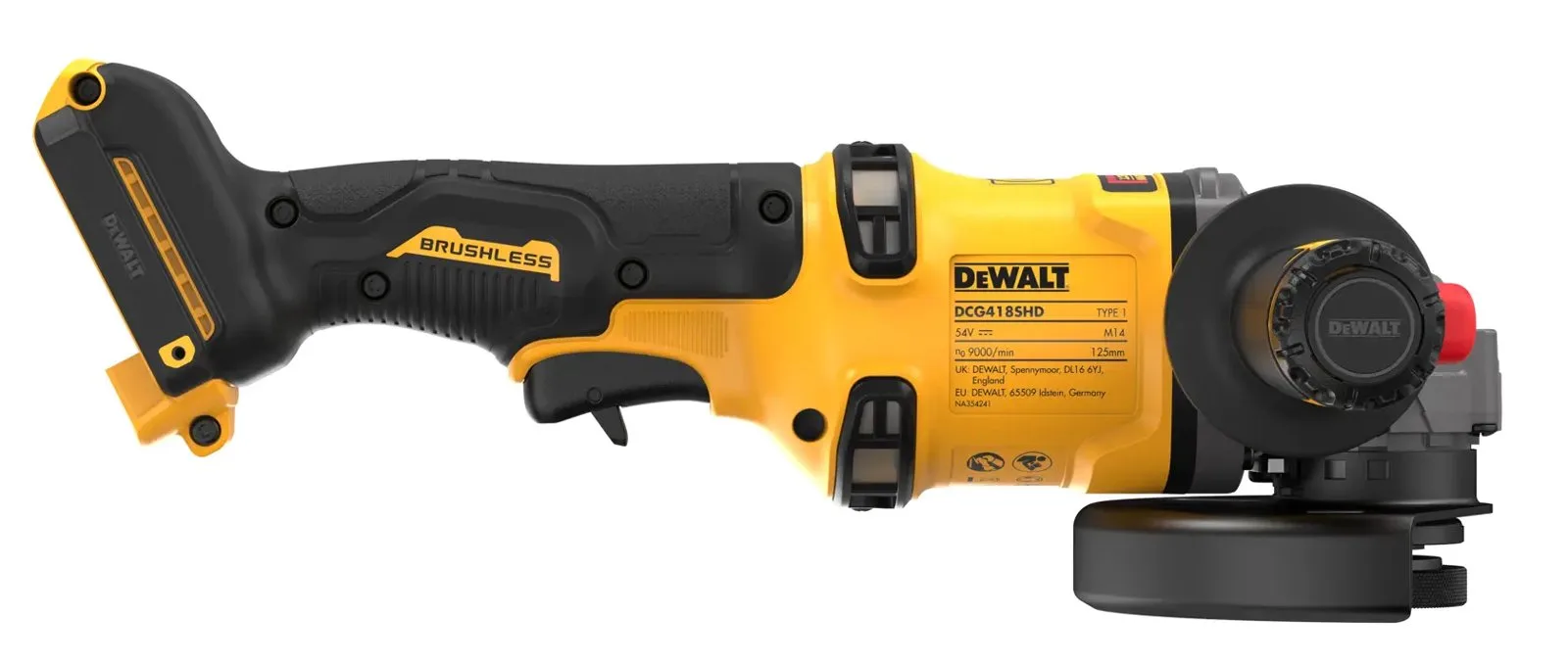 Аккумуляторная углошлифовальная машина DeWalt DCG418SHDN-XJ — фото производителя