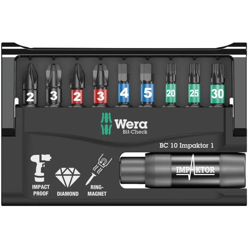 Набор инструментов Wera Bit-Check 10 Impaktor 1 — фото производителя
