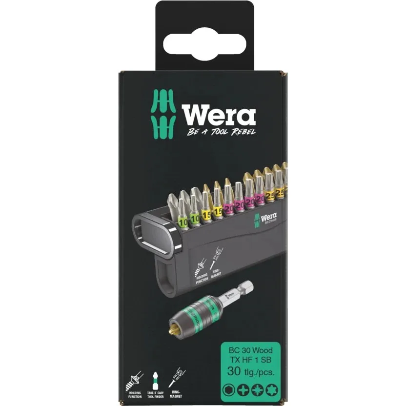 Набор инструментов Wera Bit-Check 30 Wood TX HF 1 SB — фото производителя