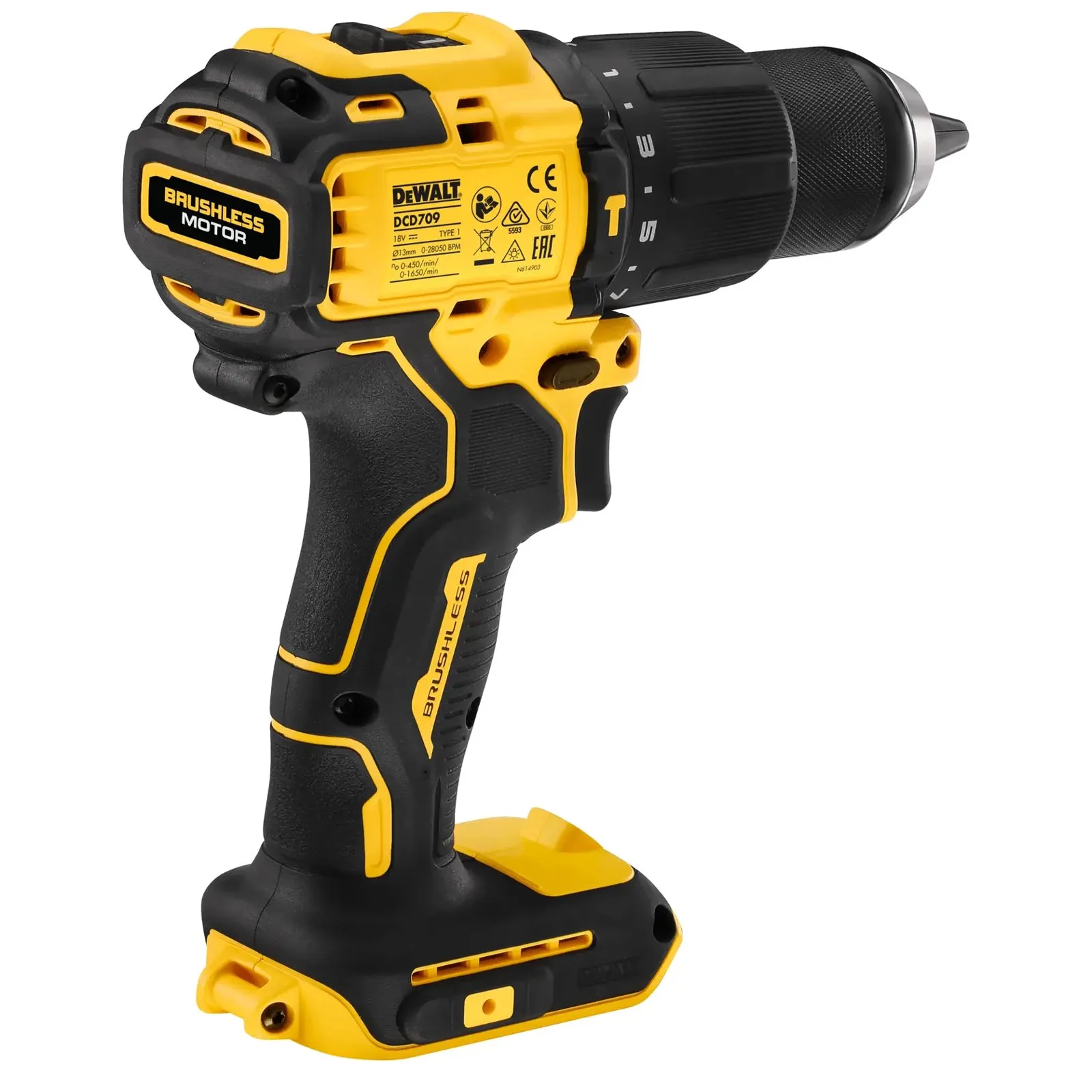 Аккумуляторная дрель-шуруповерт ударная DeWalt DCD709N-XJ — фото производителя