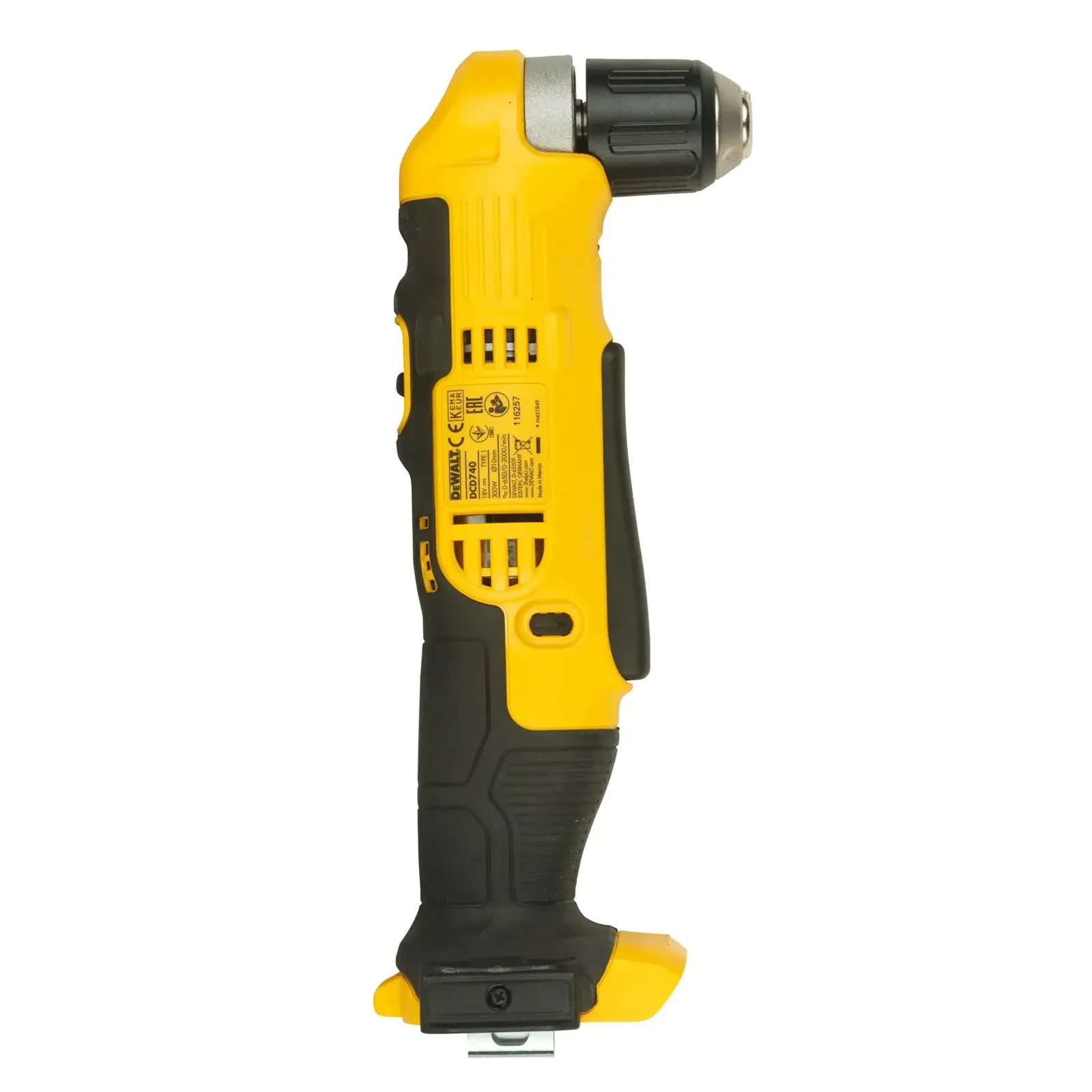 Аккумуляторная угловая дрель DeWalt DCD740NT-XJ — фото производителя
