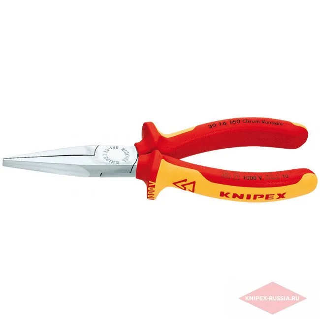 Длинногубцы плоские рифлённые губки VDE Knipex KN-3016160SB