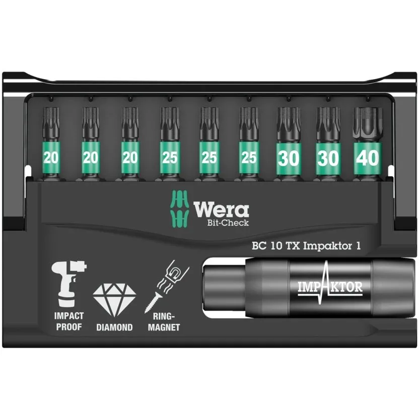 Набор инструментов Wera Bit-Check 10 TX Impaktor 1 — фото производителя