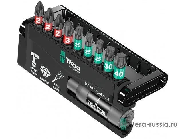 Набор инструментов Wera Bit-Check 10 Impaktor 2 — фото производителя