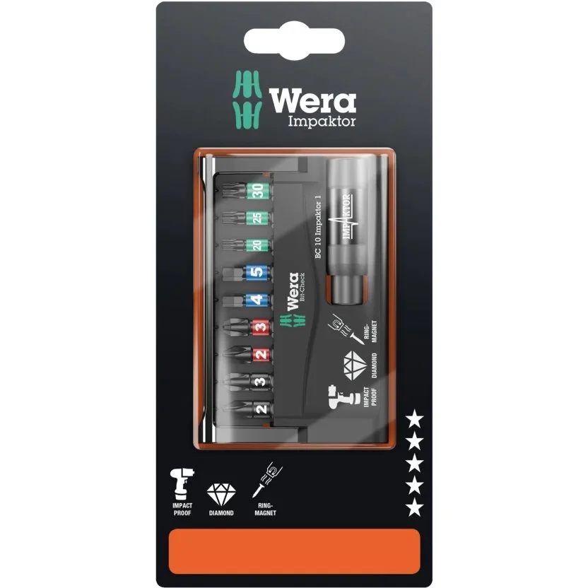 Набор инструментов Wera Bit-Check 10 Impaktor 1 SB — фото производителя