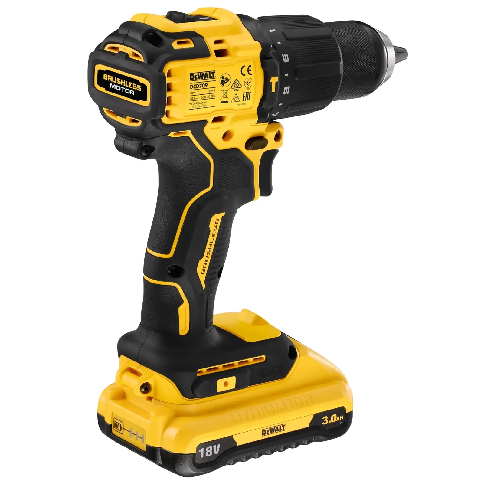 Аккумуляторная ударная дрель-шуруповерт DeWalt DCD709L2T-GB — фото производителя