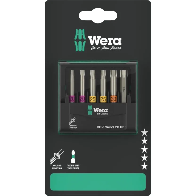 Набор инструментов Wera Bit-Check 6 Wood TX HF 1 SB — фото производителя
