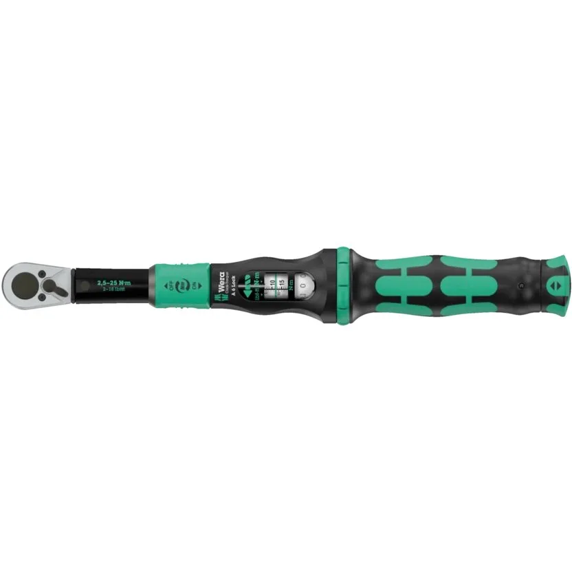 Динамометрический ключ Lock A 6 серии Click-Torque, регулируемый, функция отключения затяжки (Torque Lock), реверсная трещотка, для правой затяжки, 2.5-25 Нм Wera