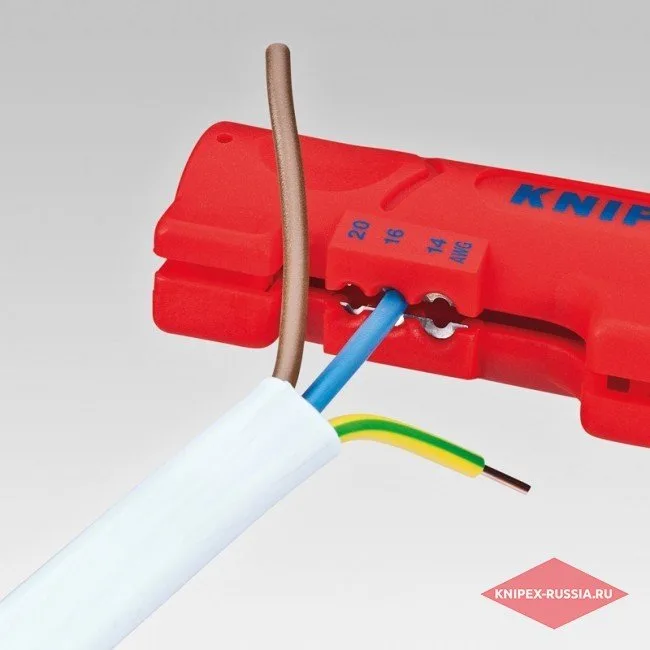 Инструмент для снятия оболочки с плоского и круглого кабеля Knipex KN-1664125SB — фото производителя