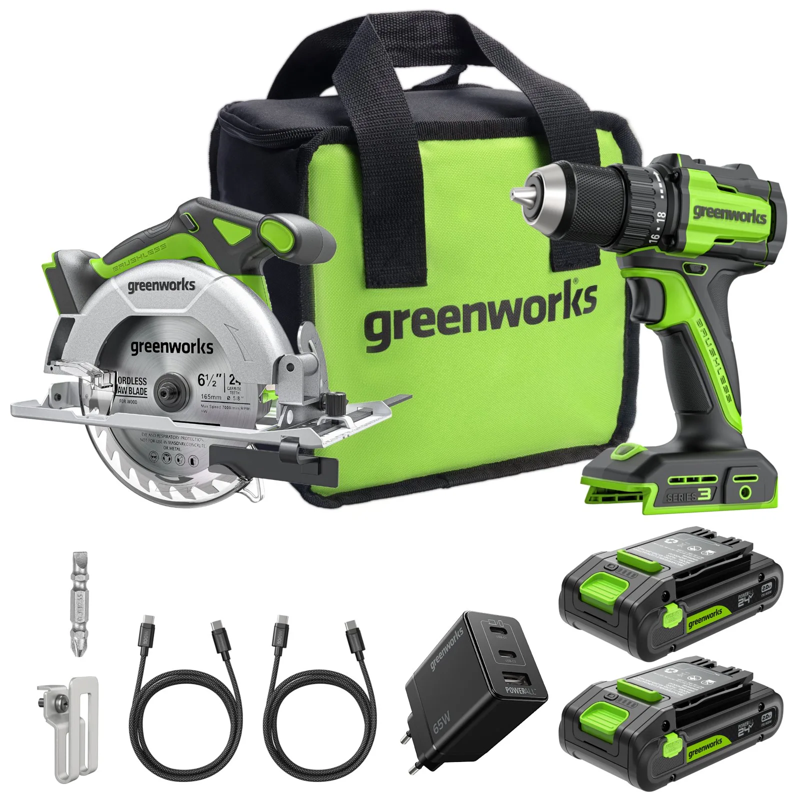 Аккумуляторный дрель-шуруповерт с циркулярной пилой Greenworks GD24CS