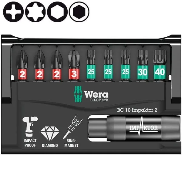 Набор инструментов Wera Bit-Check 10 Impaktor 2 — фото производителя