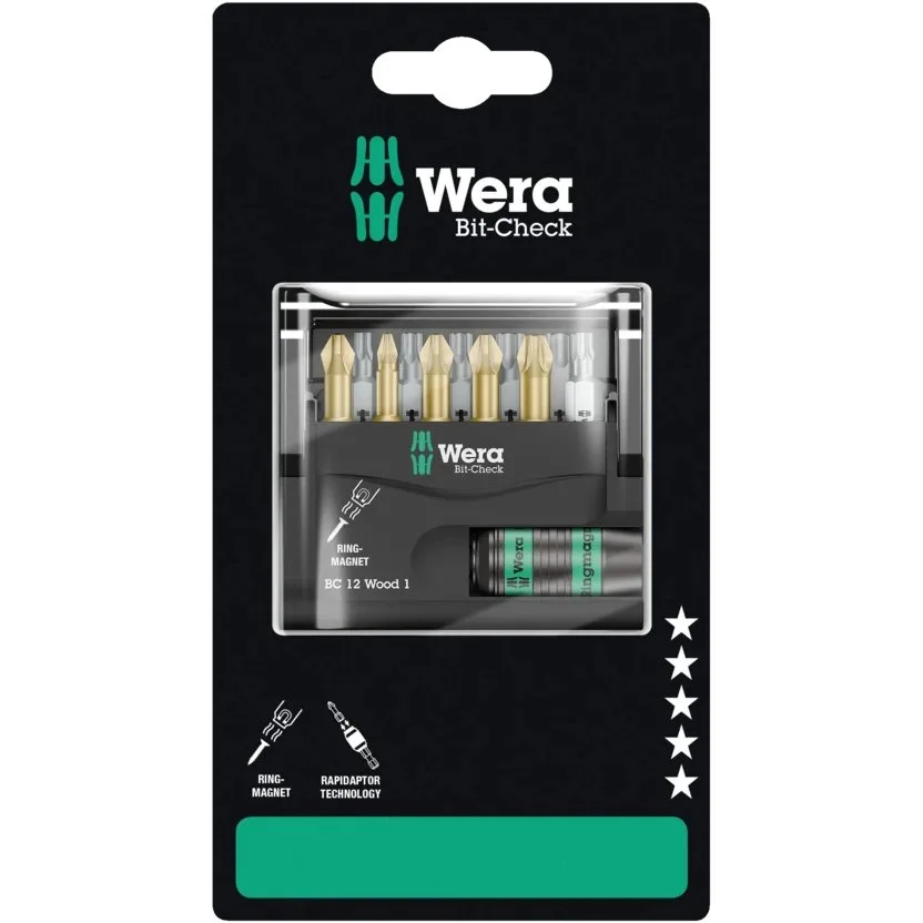 Набор инструментов Wera Bit-Check 12 Wood 1 SB — фото производителя