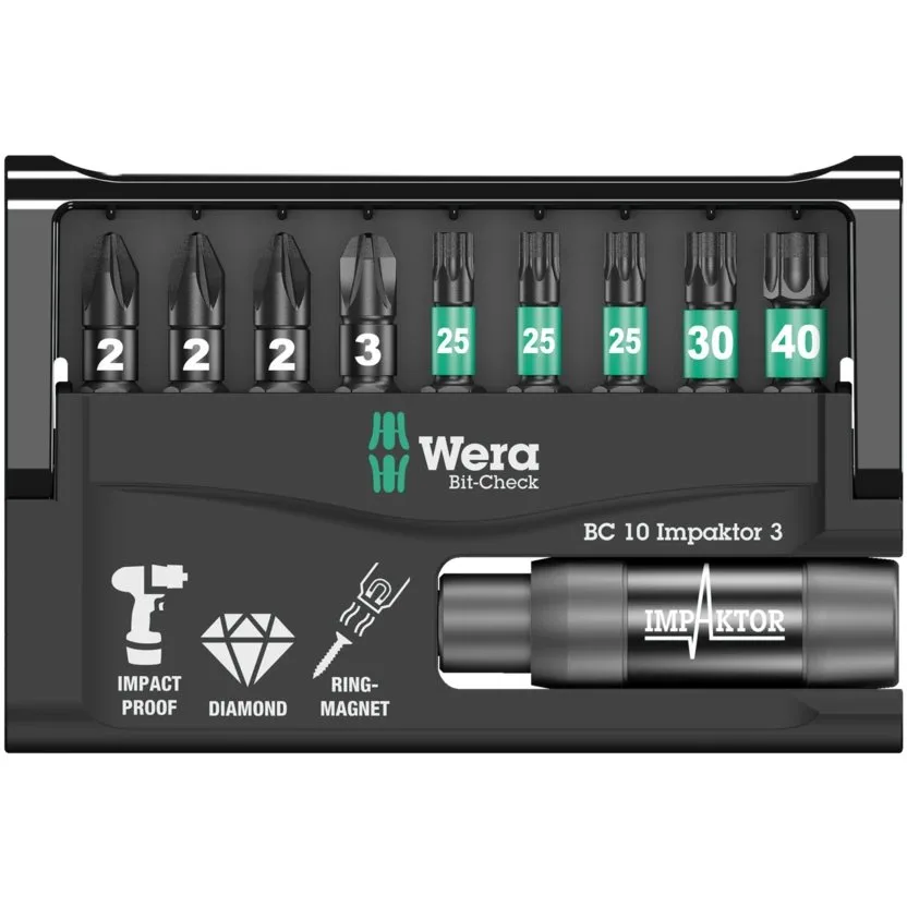 Набор инструментов Wera Bit-Check 10 Impaktor 3 — фото производителя