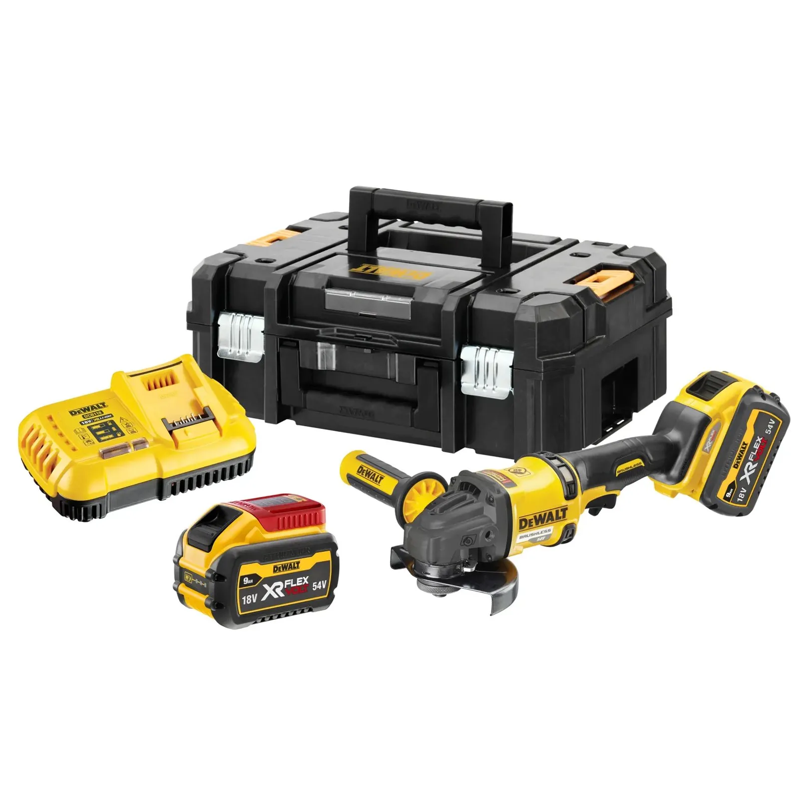 Аккумуляторная углошлифовальная машина DeWalt DCG418X2-GB — фото производителя