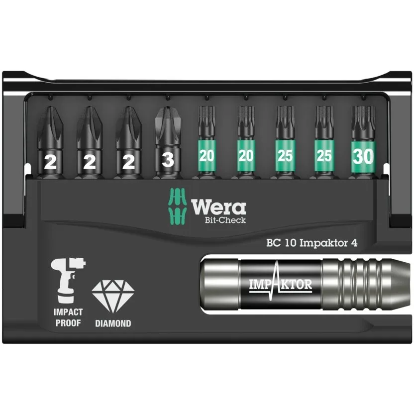 Набор инструментов Wera Bit-Check 10 Impaktor 4 — фото производителя