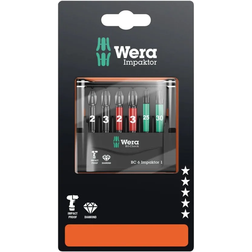 Набор инструментов Wera Bit-Check 6 Impaktor 1 SB — фото производителя